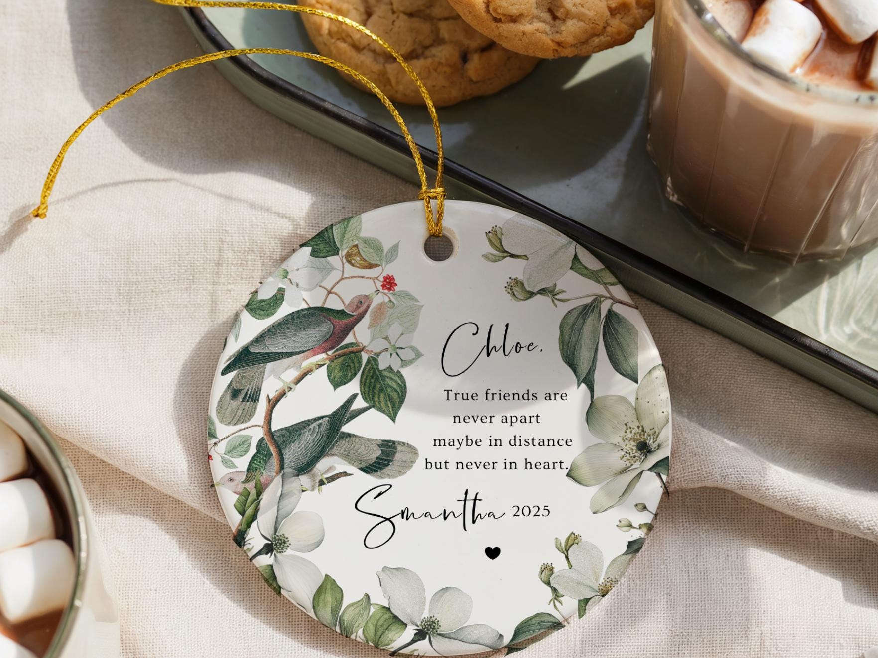 Personalized Long Distance Friendship Ornament: Floral Keepsake