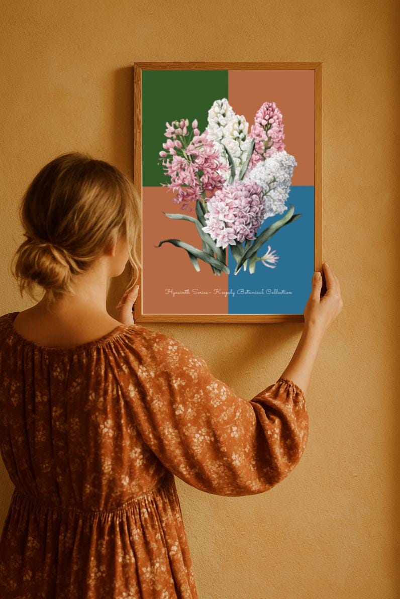 Botanical Poster; Pressed Flower Wall Art 2:3 Digital Download Pink and White Hyacinth