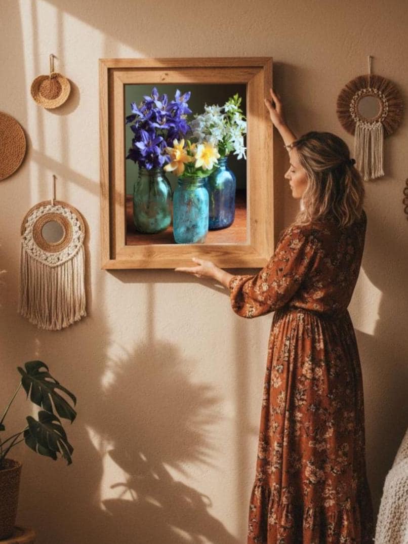 Rustic Floral Still Life Print: Cottagecore Botanical Decor, Country Kitchen Flowers Poster Digital Download