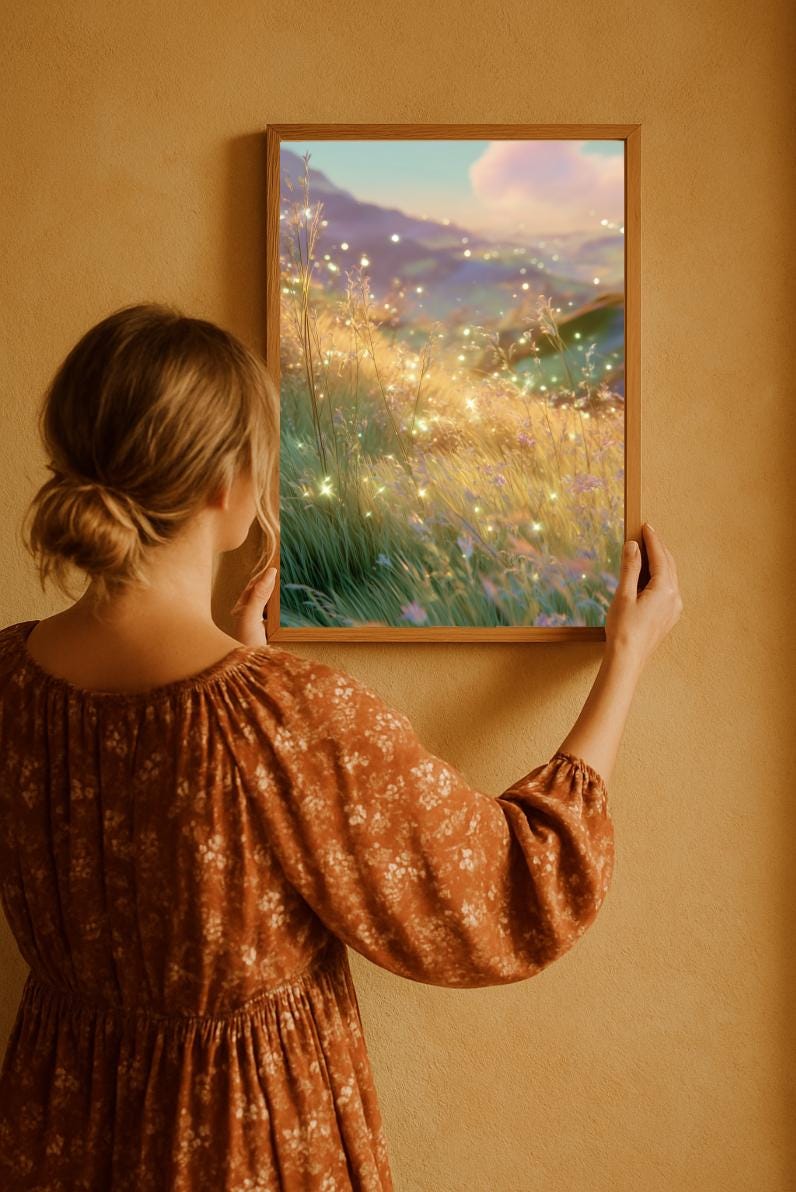 Stardust Meadow Print: Golden Field Landscape (Digital Download)