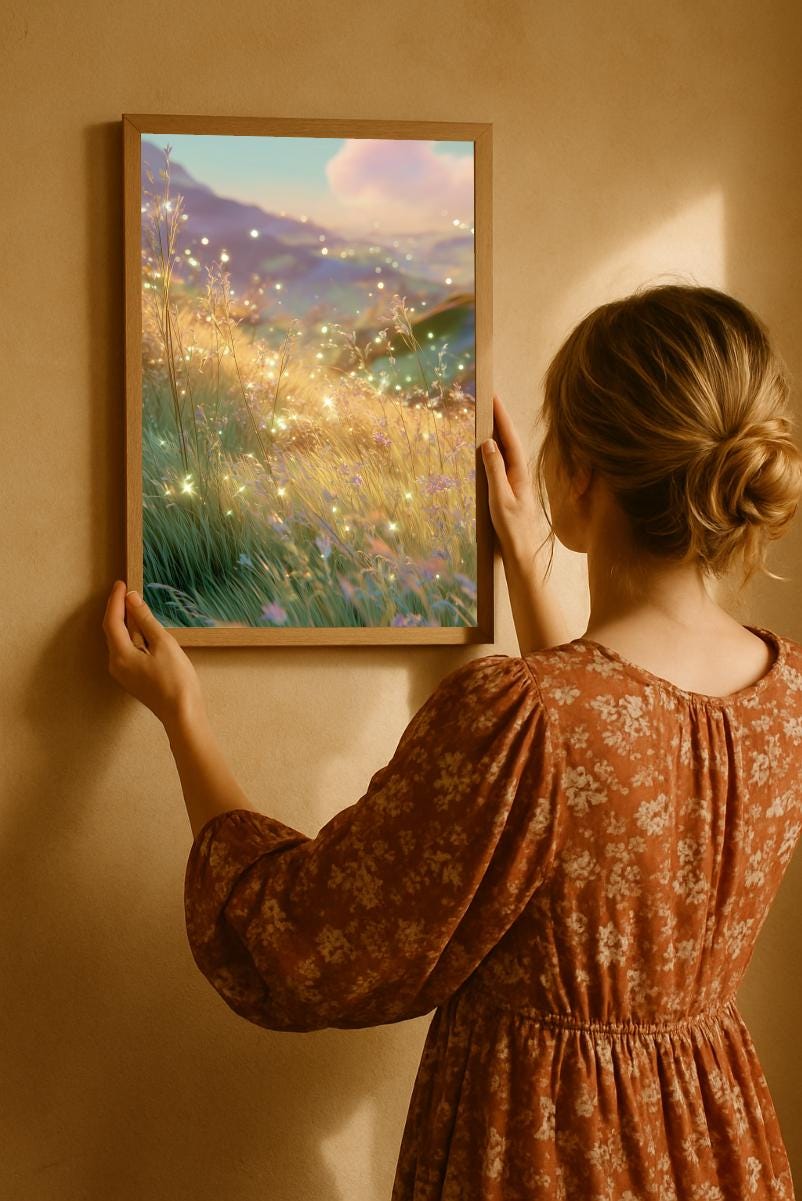 Stardust Meadow Print: Golden Field Landscape (Digital Download)