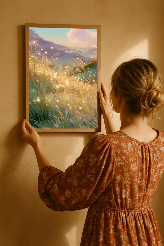 Stardust Meadow Print: Golden Field Landscape (Digital Download)