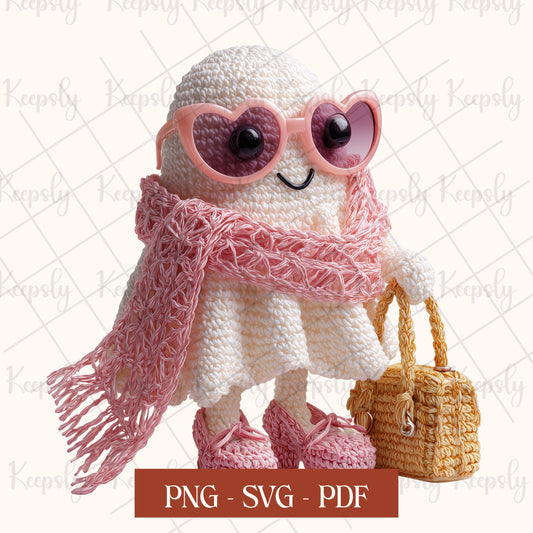 Boojee Ghost PNG SVG Bundle, Crochet Ghost Clipart Coquette Halloween Download