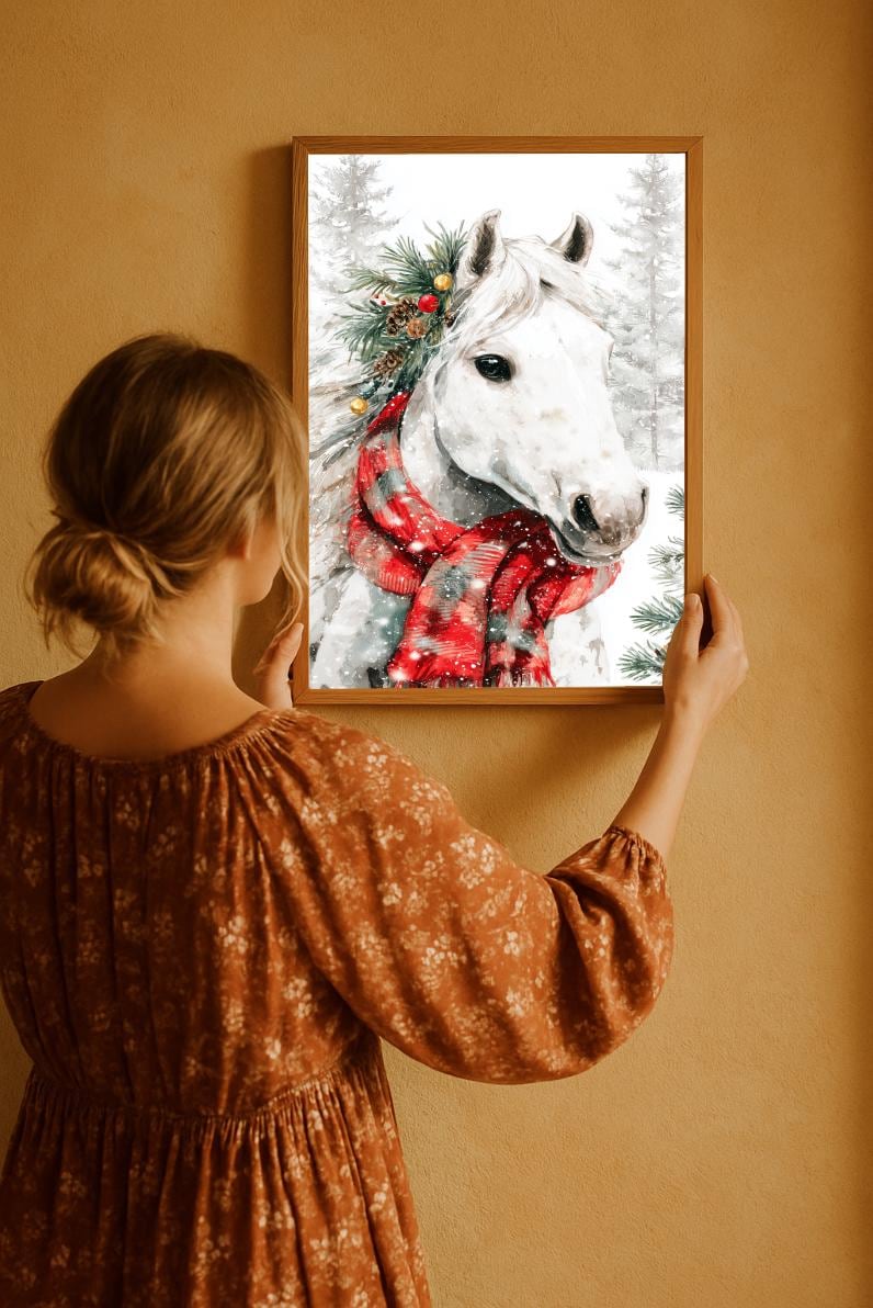Watercolor Horse Print Set: Winter Farmhouse Wall Art (Digital Download)