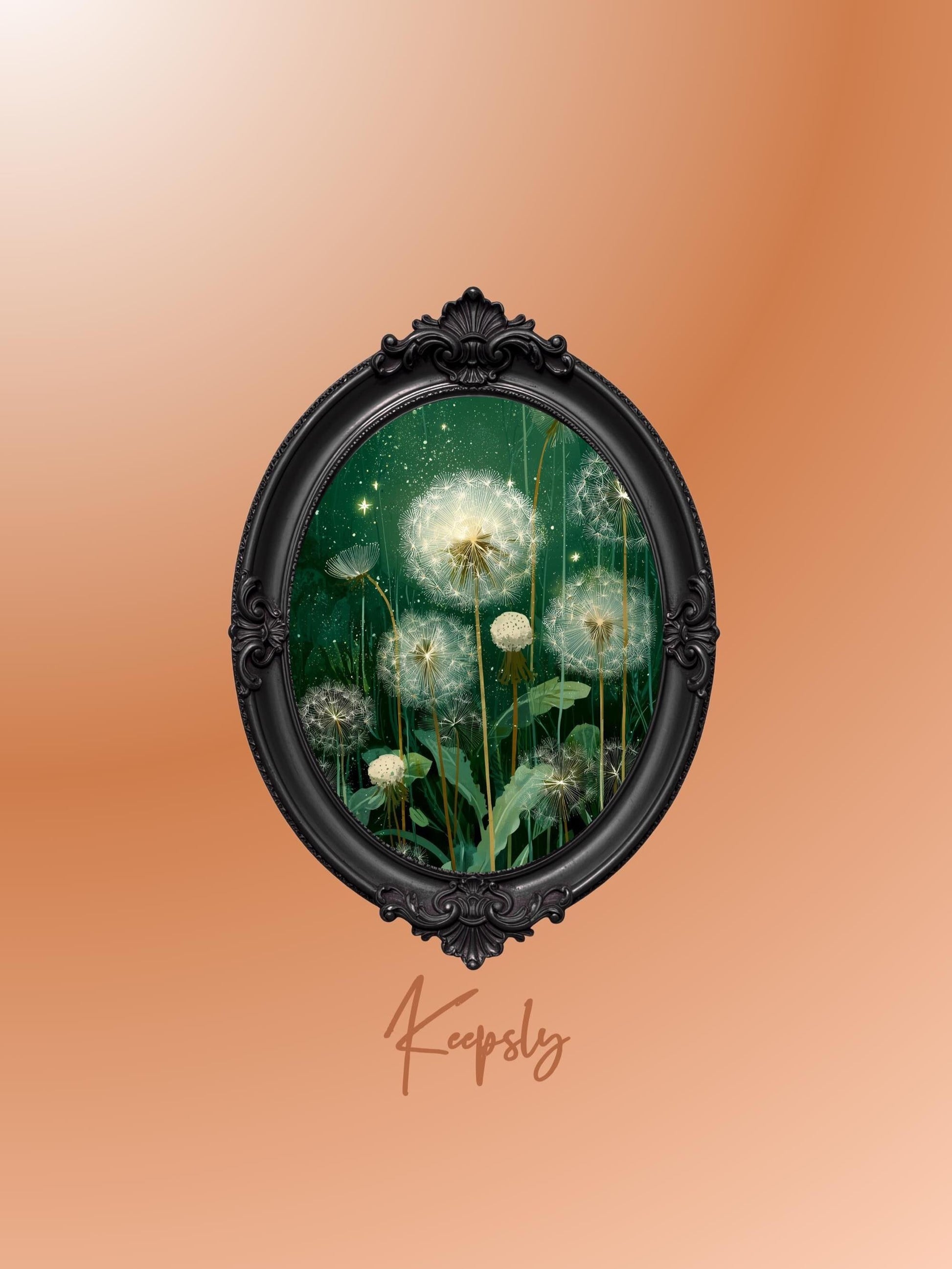 Dandelion Wall Art; Emerald Green Botanical Print, Dreamy Nature Poster Digital Download 2:3