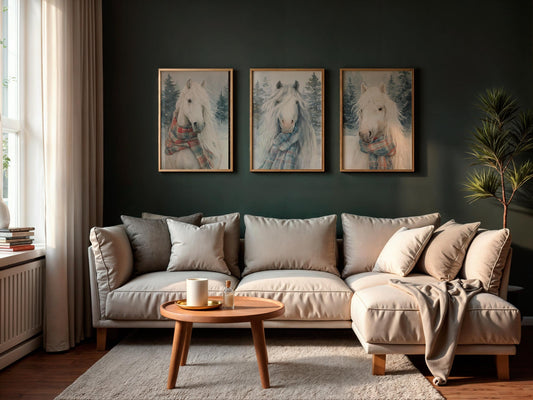 Watercolor Horse Print Set: Winter Farmhouse Wall Art (Digital Download)