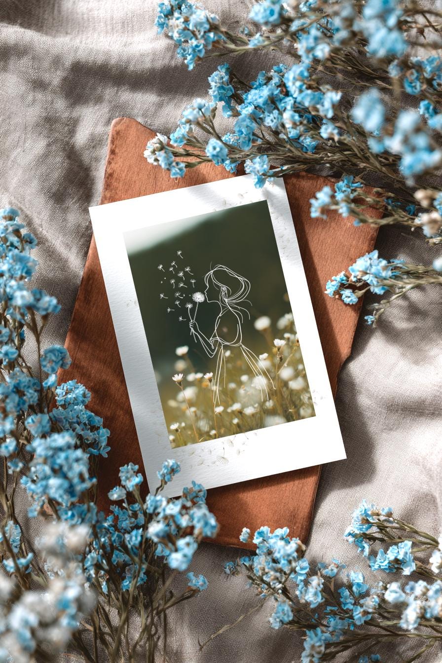 Dandelion Girl Line Art Print, Daughter-in-Law Card & Gift Tags (Digital Download)