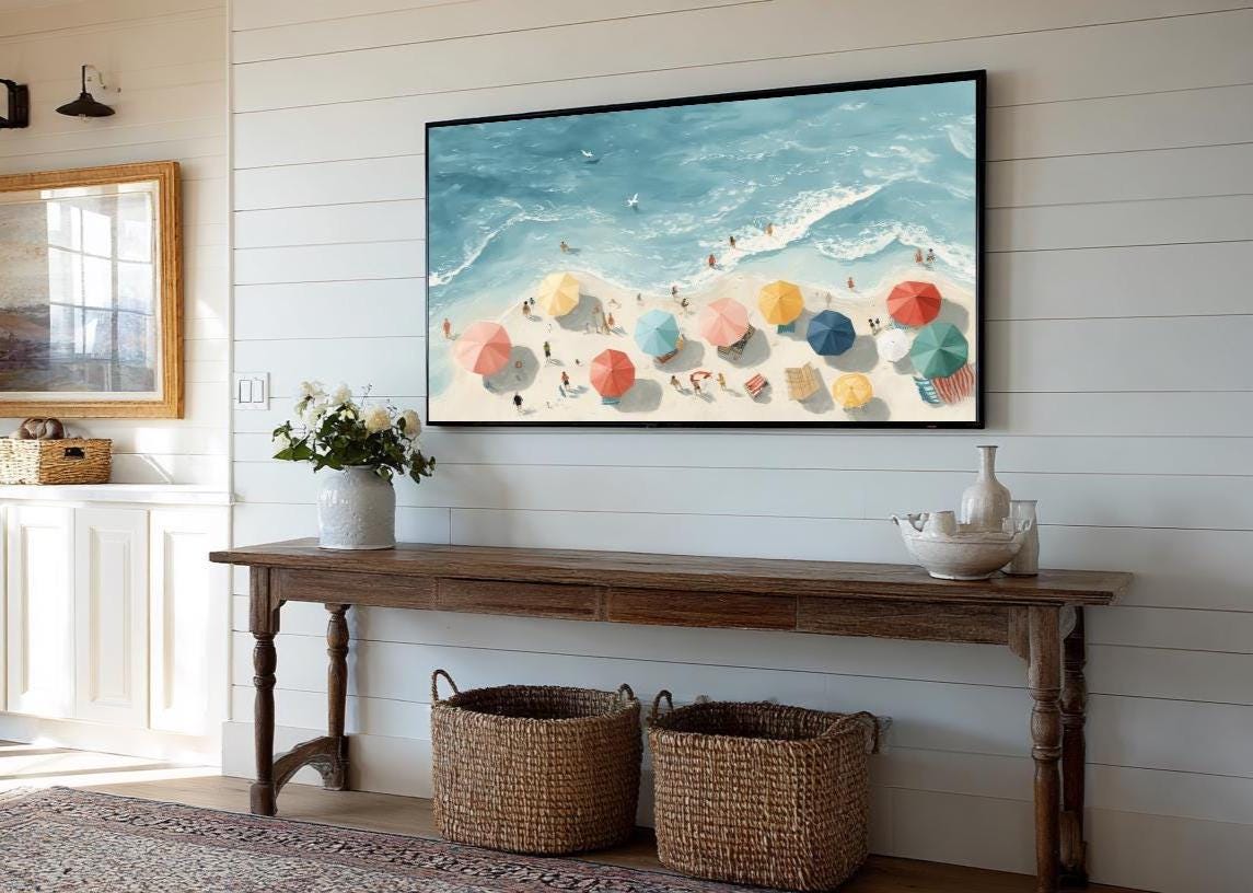 Coastal Beach Scene Frame TV Art, Summer Ocean View (Digital Download)