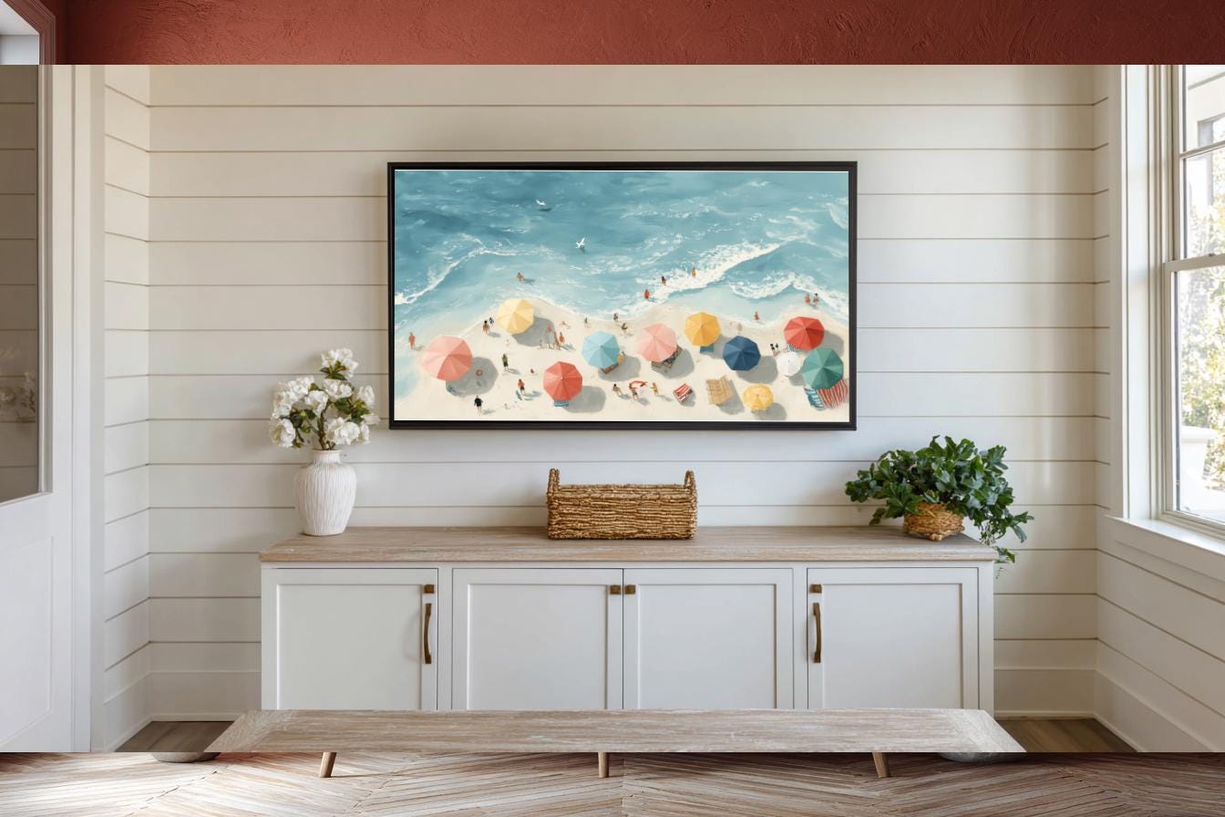Coastal Beach Scene Frame TV Art, Summer Ocean View (Digital Download)