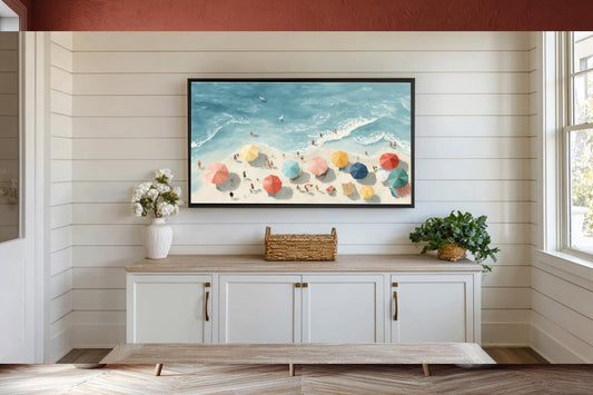Coastal Beach Scene Frame TV Art, Summer Ocean View (Digital Download)
