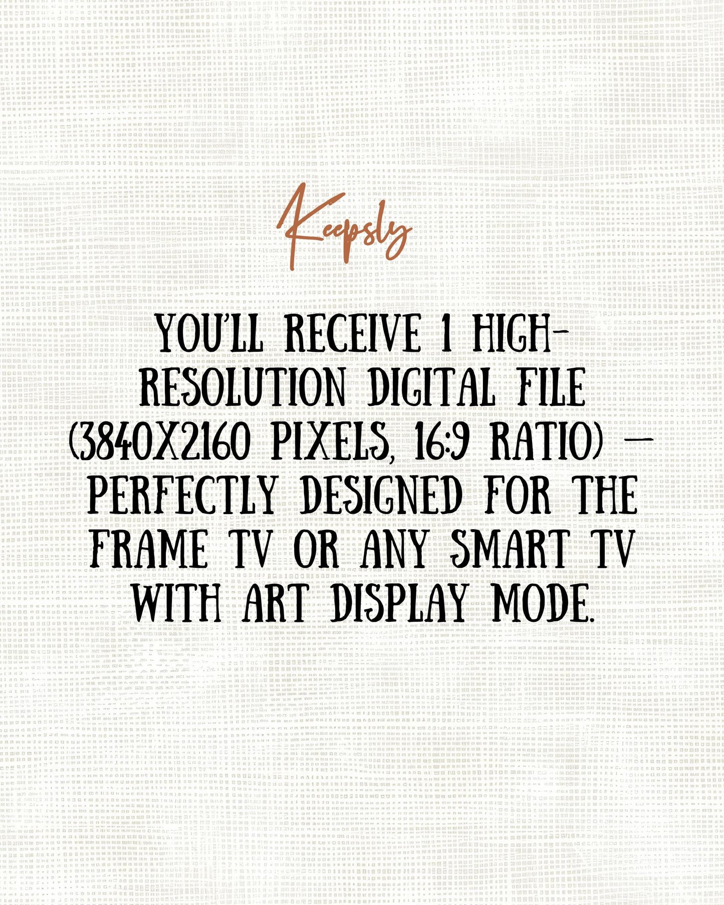 Keepsly printable wall art details card describing image resolution, file ratios, and printing instructions