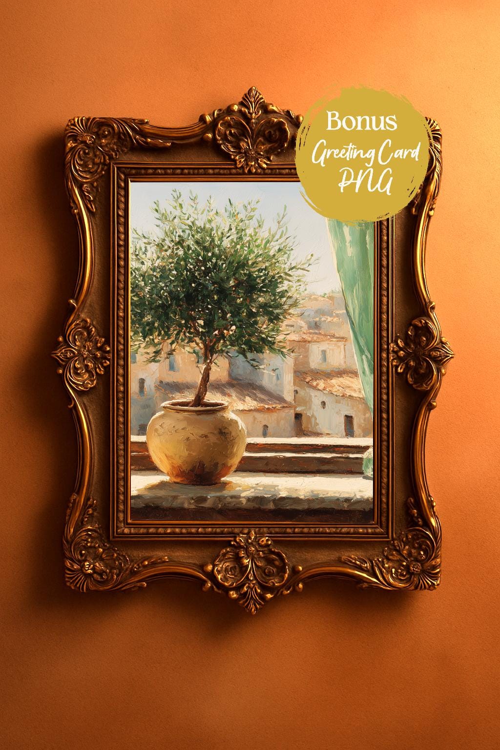 Tuscan Olive Tree; Mediterranean Still Life Digital Art Print (Digital Download) Free Greeting Card