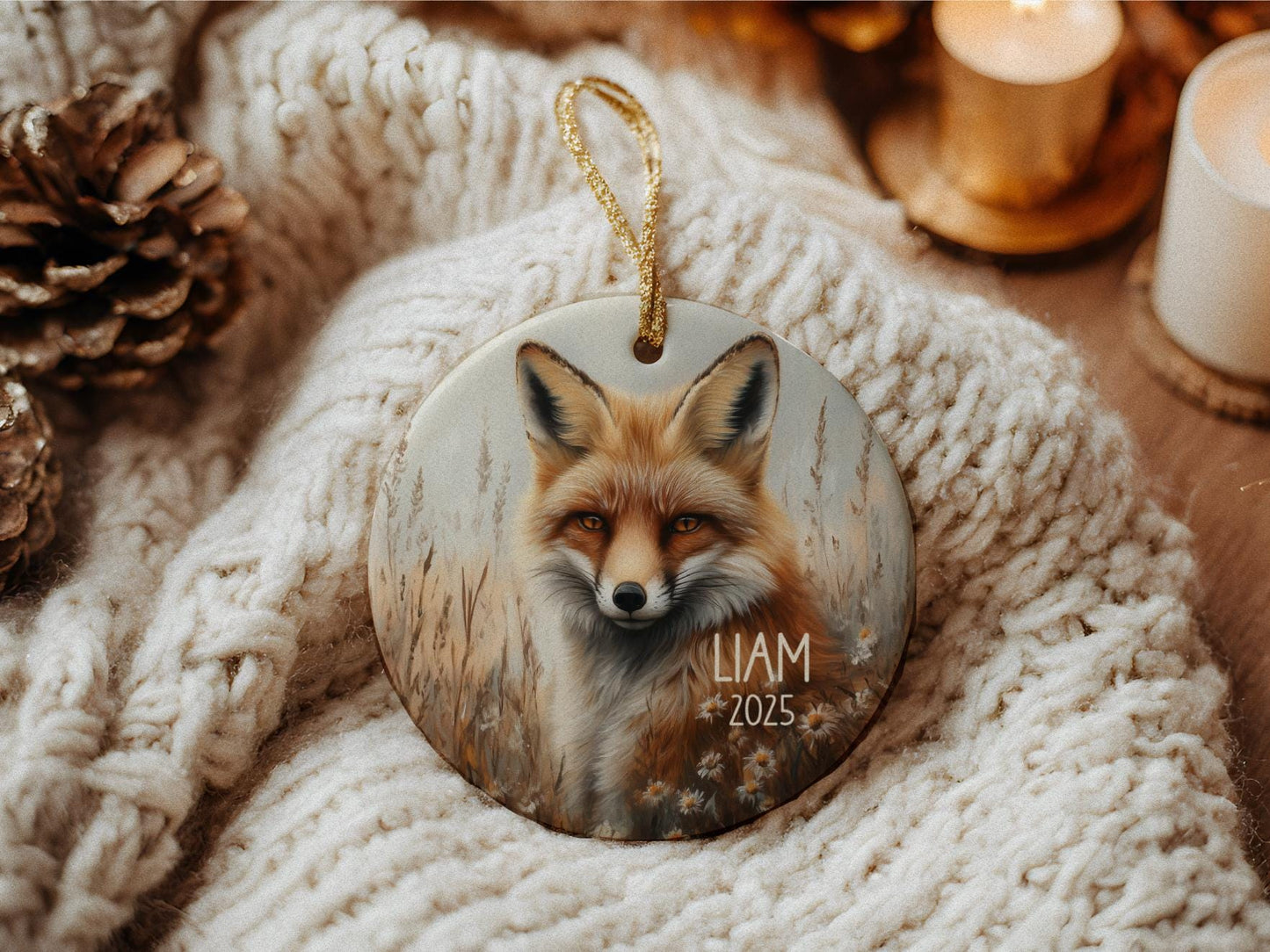 Fox Ornament Personalized Keepsake: Rustic Woodland Cottagecore Decor
