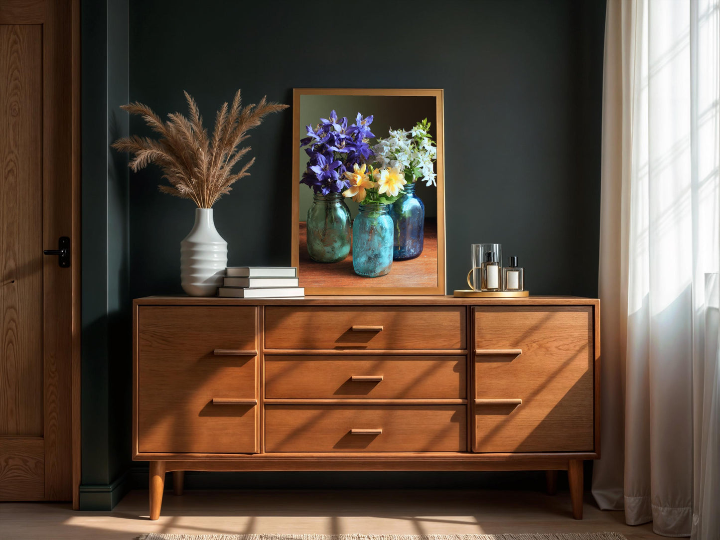 Rustic Floral Still Life Print: Cottagecore Botanical Decor, Country Kitchen Flowers Poster Digital Download