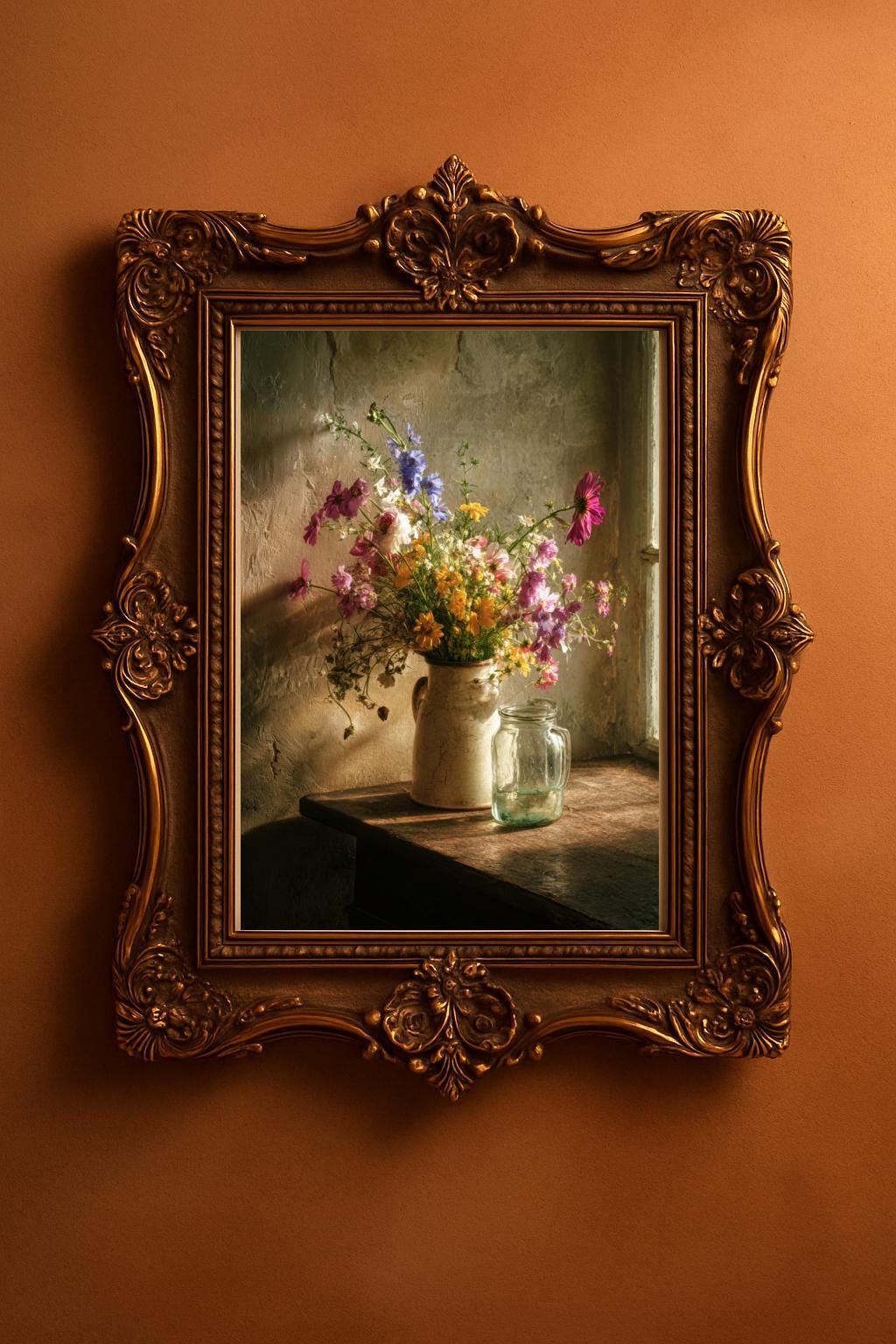 Rustic floral watercolor wall art featuring wildflowers in warm earthy tones, printable cottagecore decor. Designed for 2:3 ratio prints — looks perfect in 24x36 and can also be printed in other 2:3 sizes (16x24, 12x18, 8x12) It is recommended to print on textured art paper or canvas cloth to enhance the authentic atmosphere and artistic feel of the visuals. Rustic Kitchen Decor — digital download printable wall art for cozy farmhouse interiors.