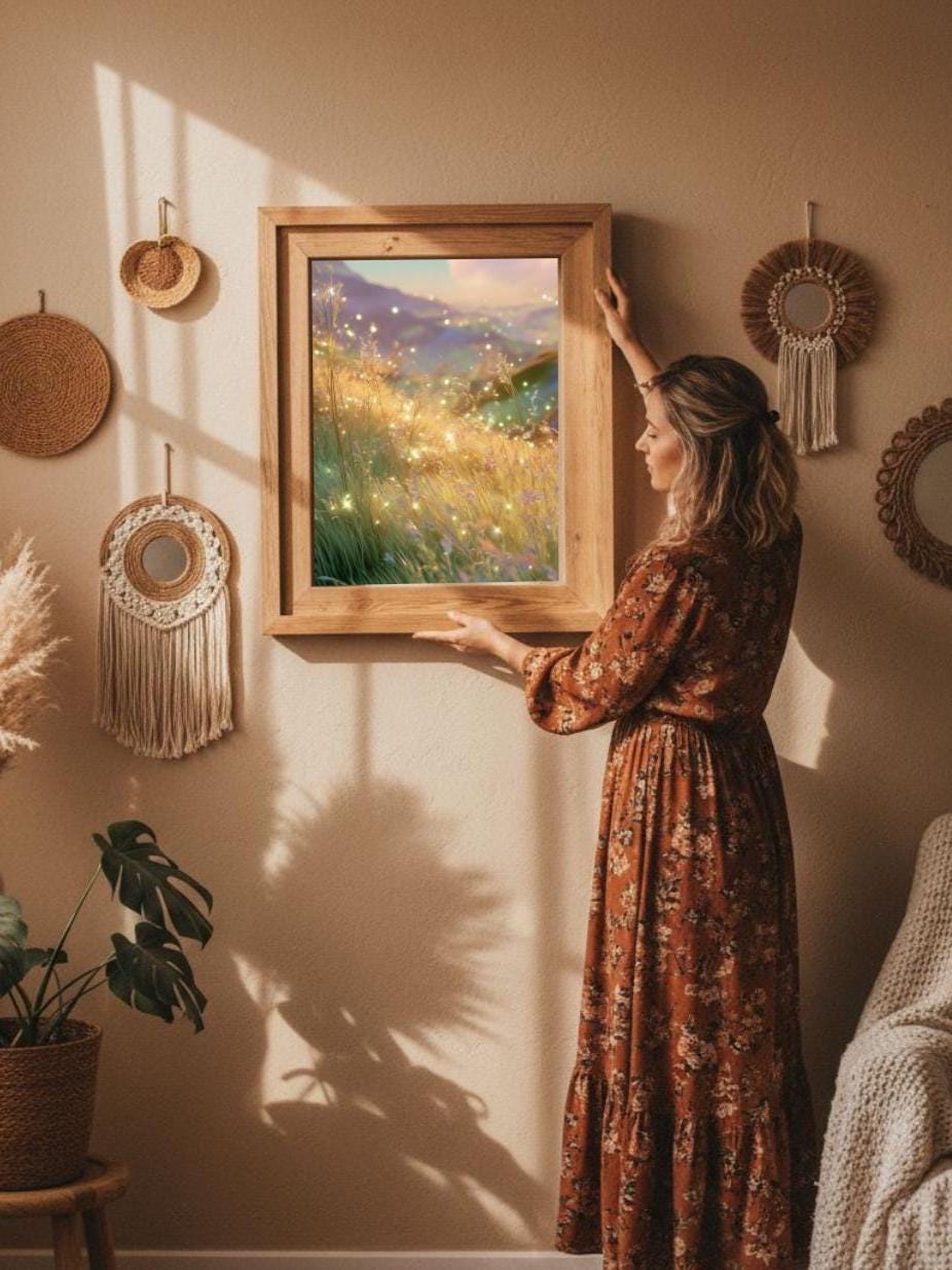 Stardust Meadow Print: Golden Field Landscape (Digital Download)