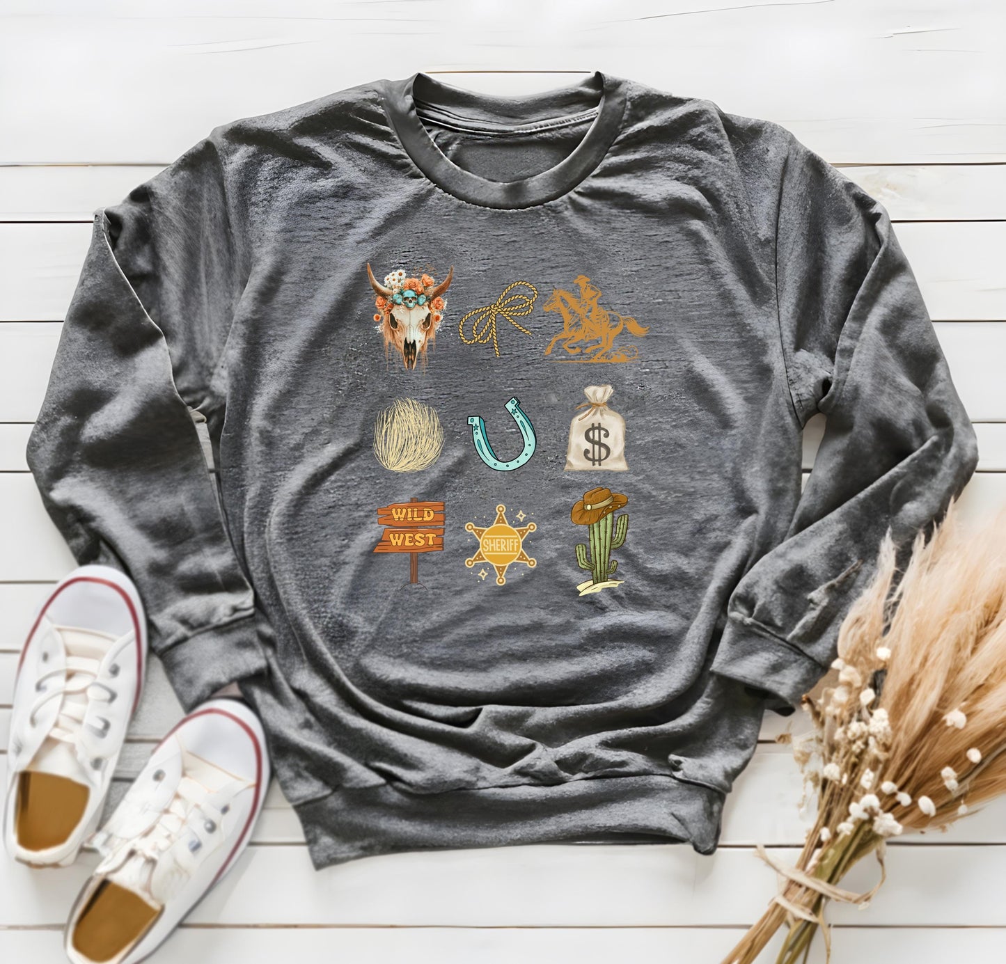 Western Sweatshirt: Boho Soul Cowboy Crewneck, Sheriff Badge Design
