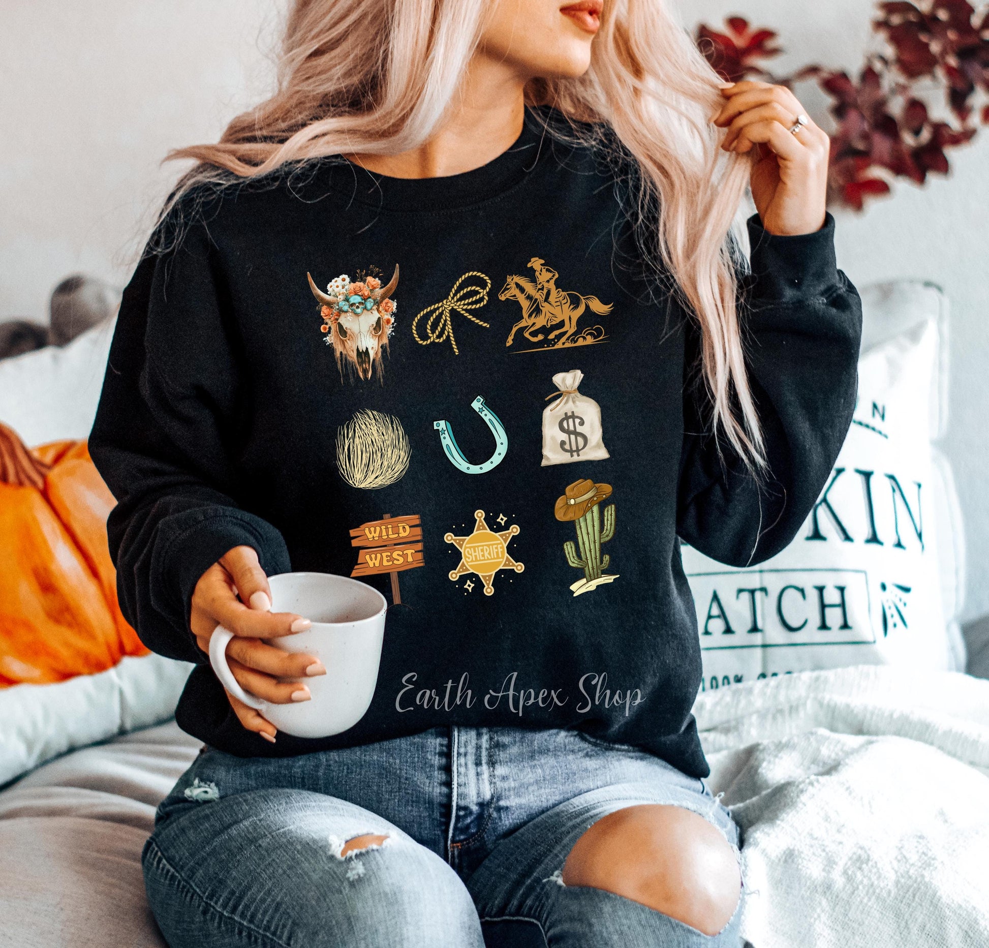 Western Sweatshirt: Boho Soul Cowboy Crewneck, Sheriff Badge Design
