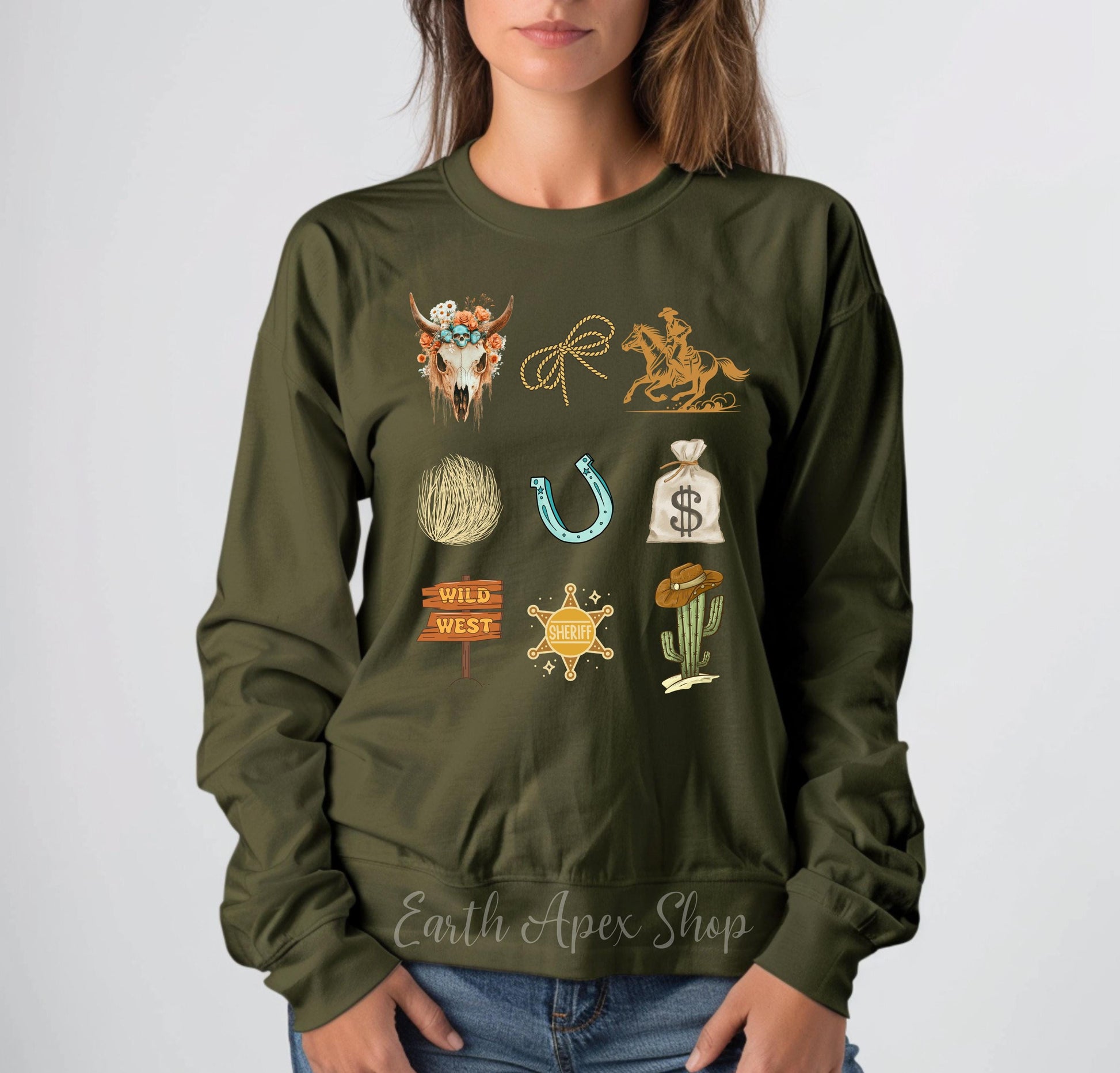 Western Sweatshirt: Boho Soul Cowboy Crewneck, Sheriff Badge Design