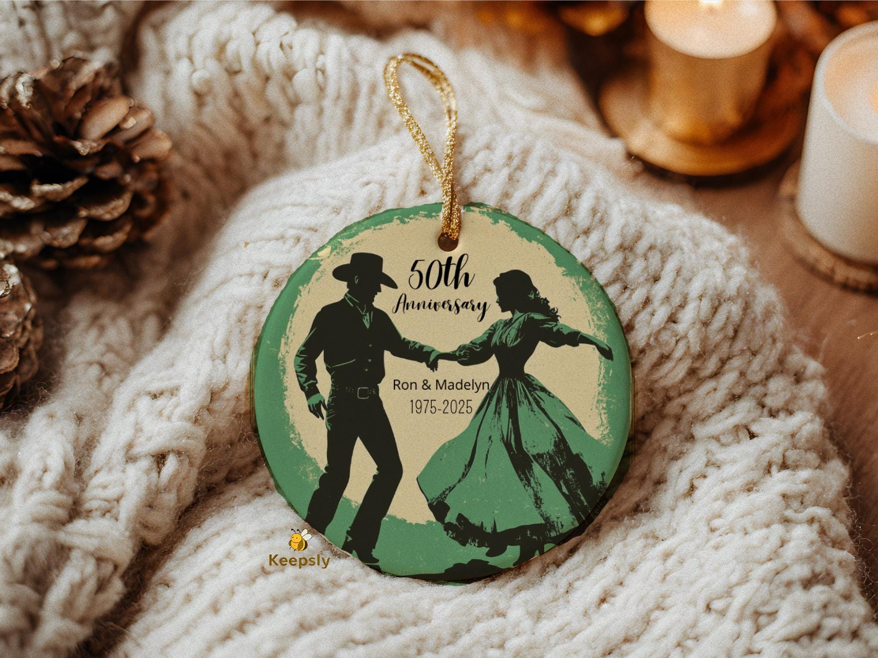 Western Couple Anniversary Ornament: Rustic Country Keepsake for Parents, Personalized