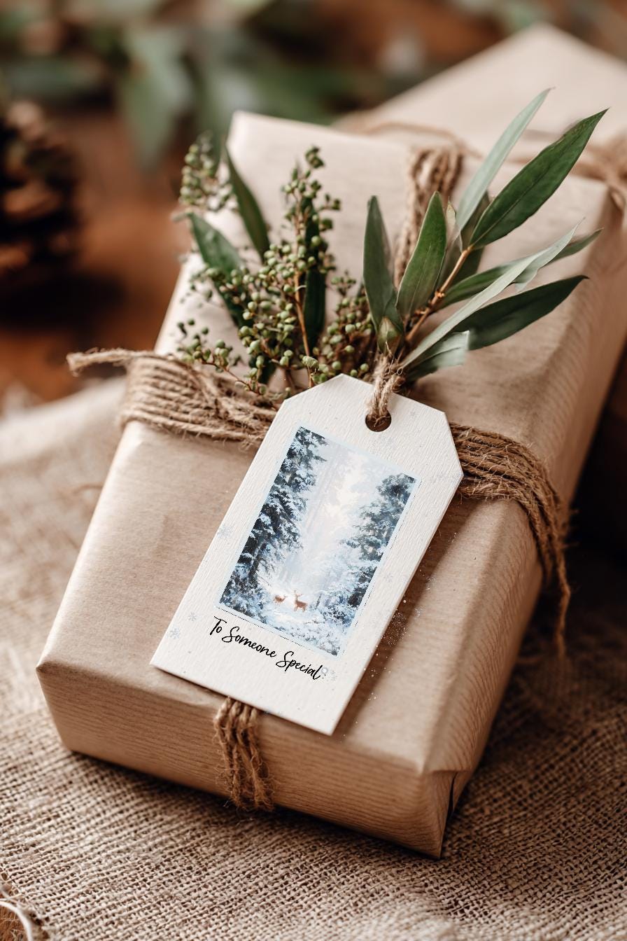 Winter Forest Printable Art Set: Card & Gift Tags (Digital Download)