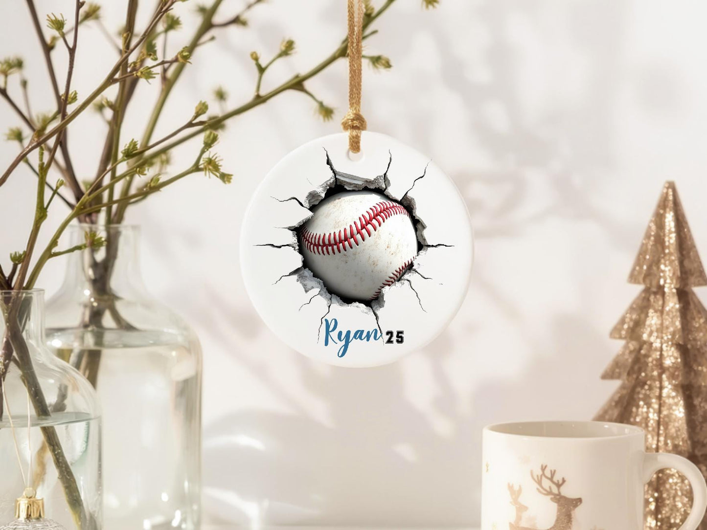 Personalized Baseball Ornament: Custom Sports Keepsake, 3D Cracked Wall Team Player Gift