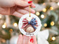 Personalized Baseball Ornament with American Flag Bow: Sports Girl Gift, Coquette Patriotic