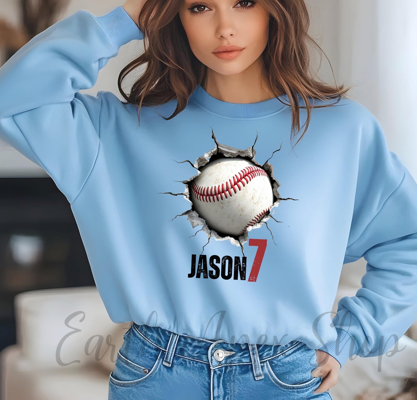 Custom Baseball Sweatshirt: Personalized Name & Number 3D Cracked Ball Design Sports Team Gift, Baseball Mom Shirt, Player Apparel,