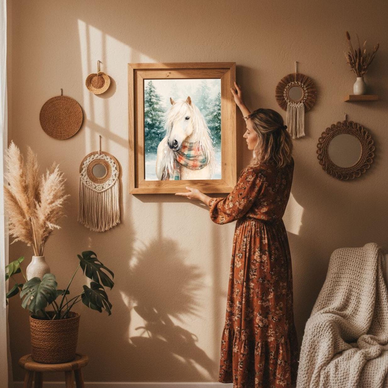 Watercolor Horse Print Set: Winter Farmhouse Wall Art (Digital Download)