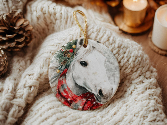 Scandinavian Horse Ornament, Watercolor Nordic Farm Animal Decor Personalized Front And Back Print