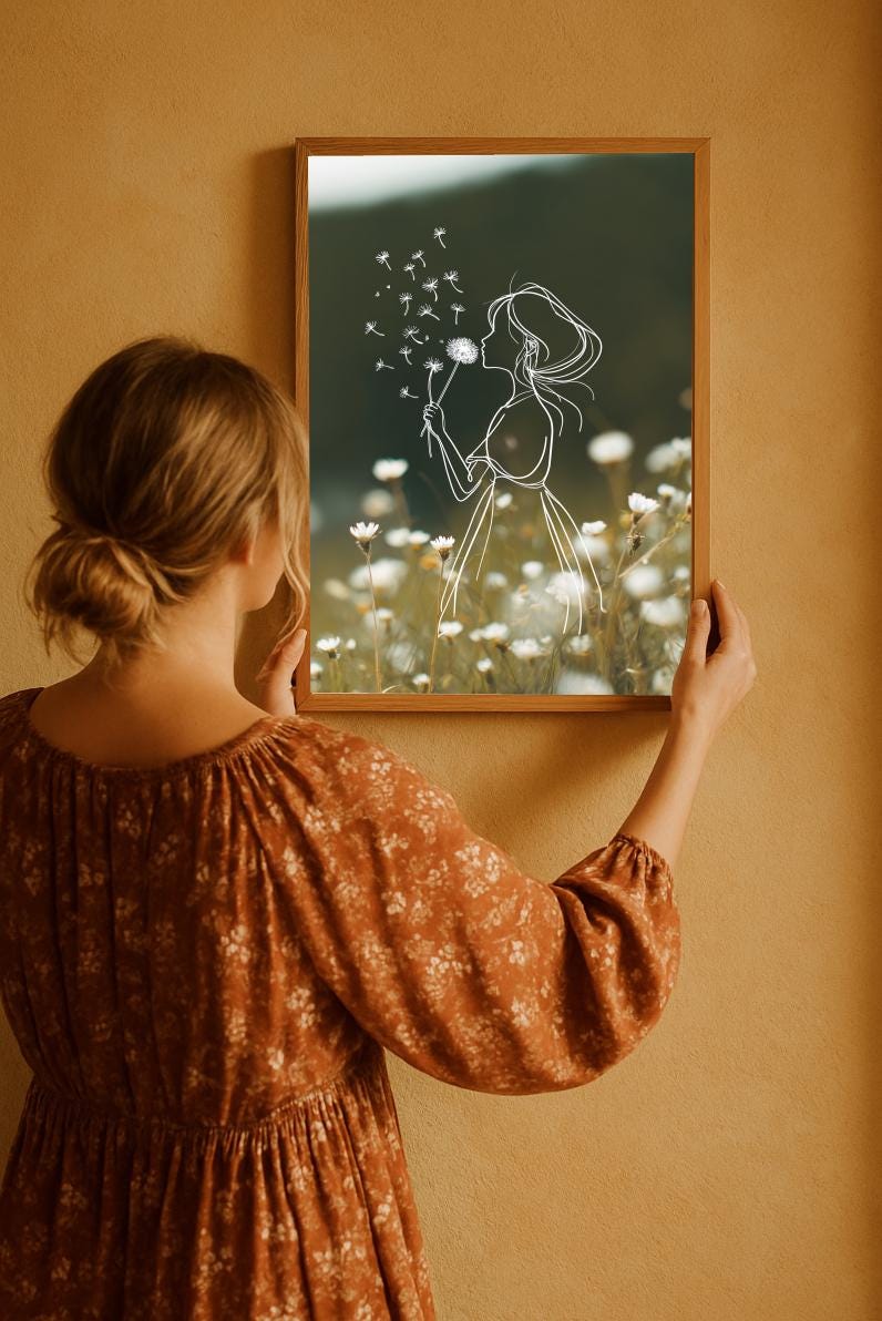 Dandelion Girl Line Art Print, Daughter-in-Law Card & Gift Tags (Digital Download)