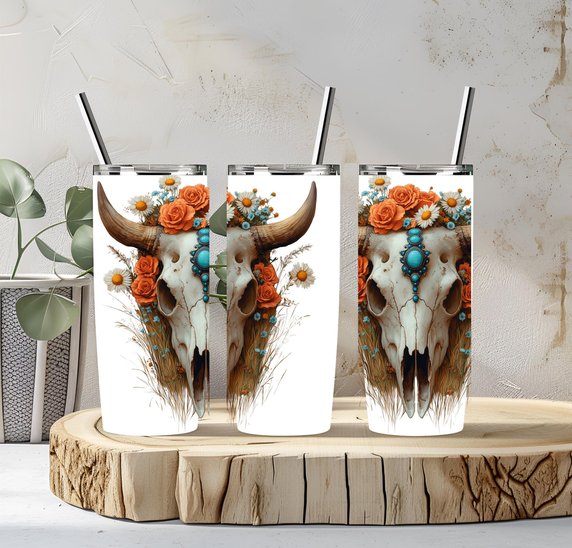 Boho Western Floral Skull Wall Art: Rustic Southwestern Decor (PDF, SVG)