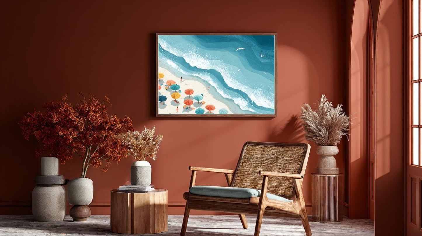 Coastal Beach Scene Frame TV Art, Summer Ocean View (Digital Download)