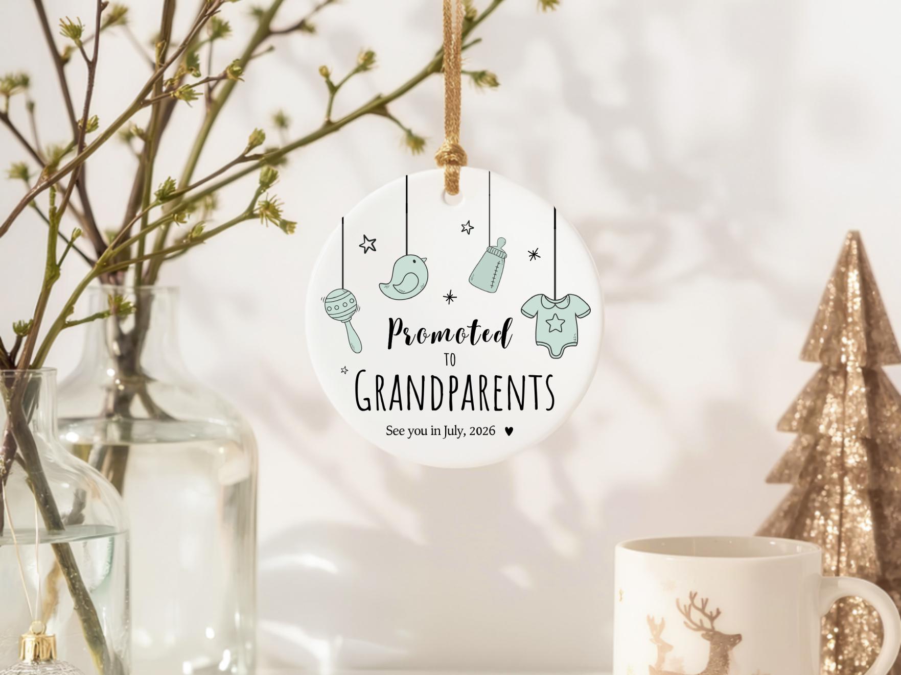Promoted to Grandparent Ornament Reveal to Grandma Boy or Girl Baby Announcement Keepsake