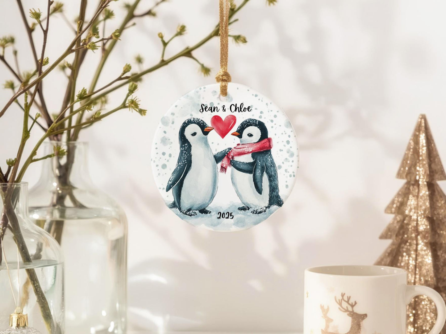Personalized Penguin Couple Ornament: Winter Love Keepsake