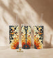 Skinny tumblers featuring seamless retro dot pattern in warm fall colors, sublimation design mockup.