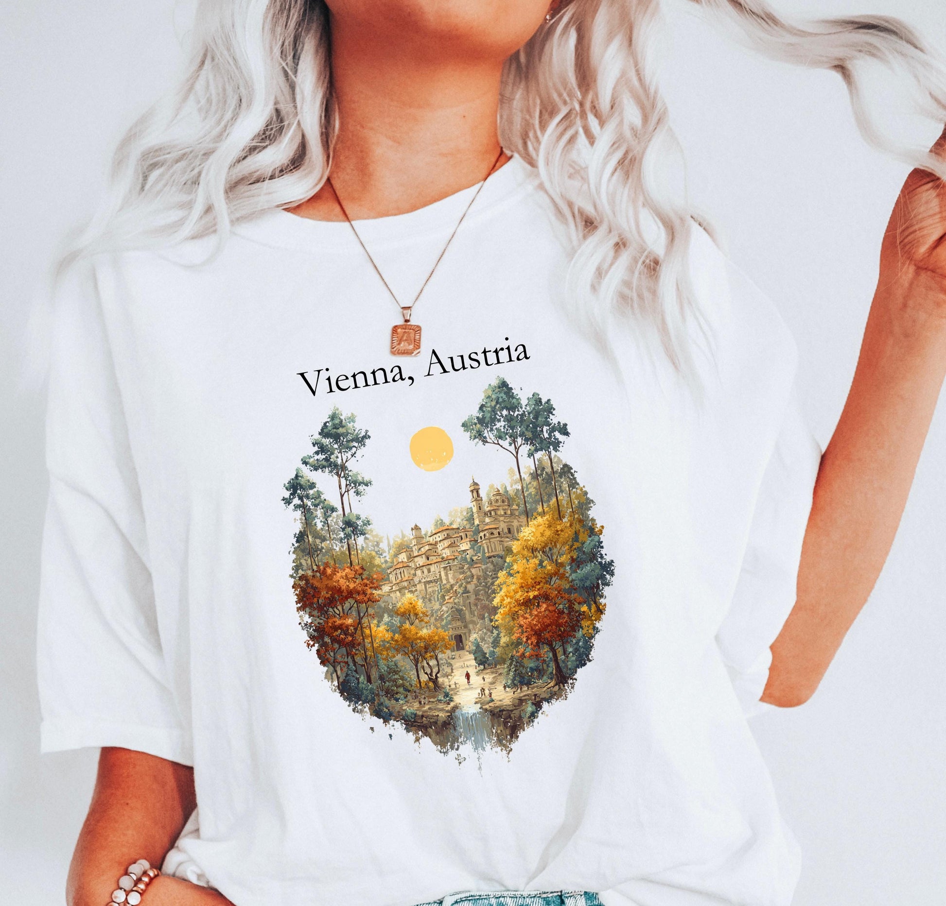 Vienna Austria Vintage Art Shirt Retro Travel Tee, City Skyline Souvenir Comfort Colors Tee
