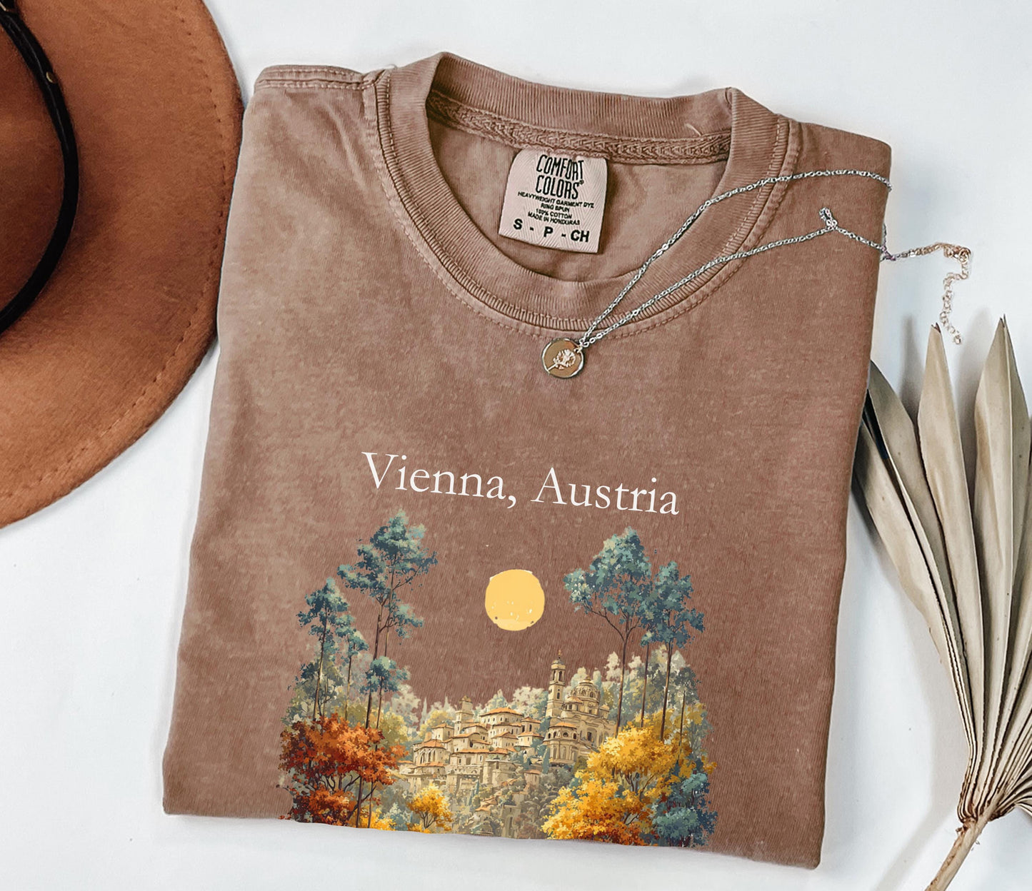 Vienna Austria Vintage Art Shirt Retro Travel Tee, City Skyline Souvenir Comfort Colors Tee