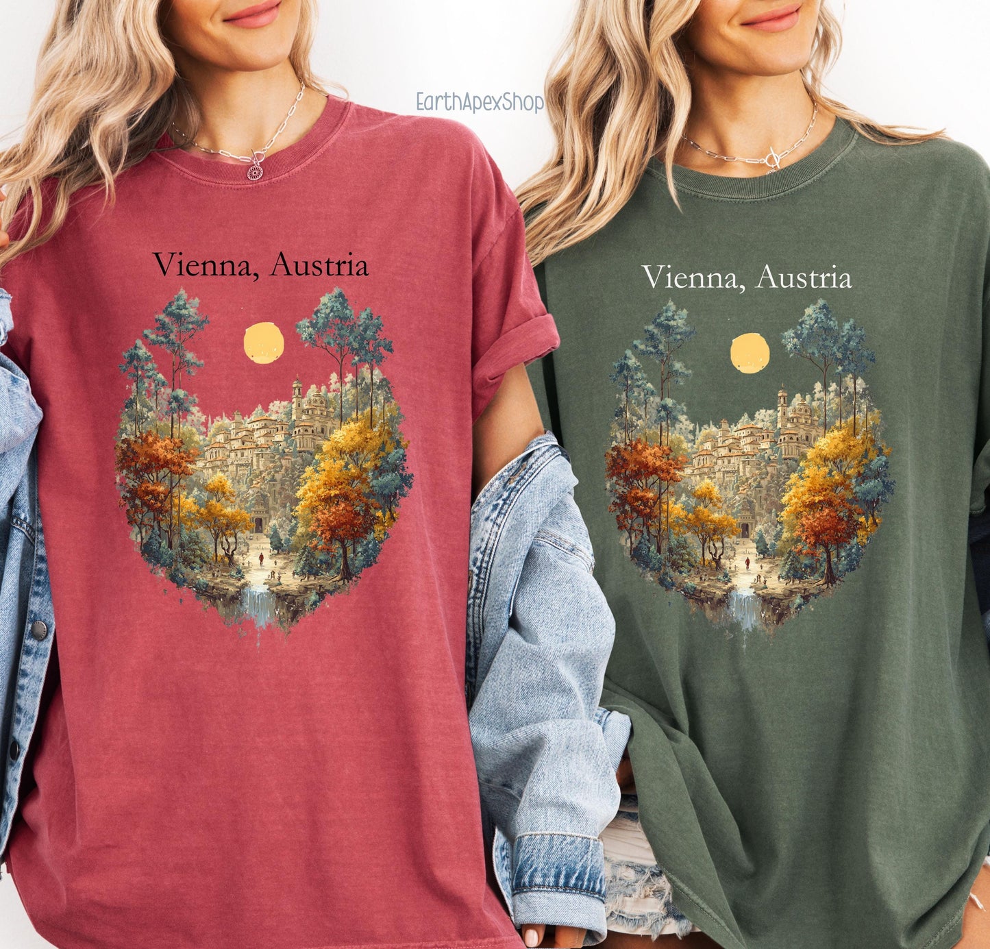 Vienna Austria Vintage Art Shirt Retro Travel Tee, City Skyline Souvenir Comfort Colors Tee