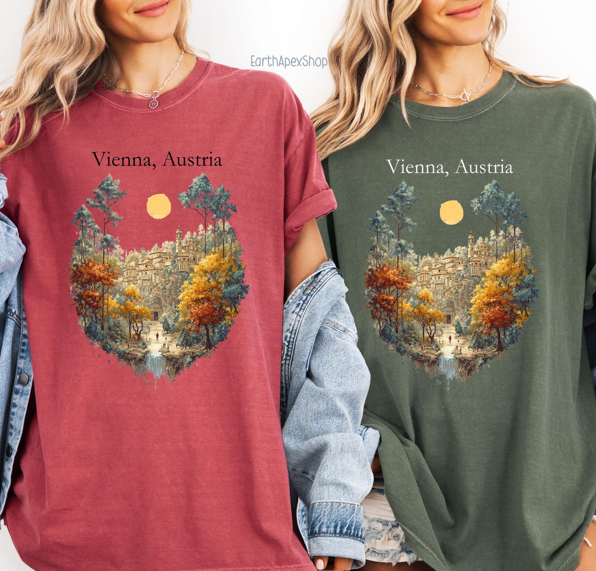 Vienna Austria Vintage Art Shirt Retro Travel Tee, City Skyline Souvenir Comfort Colors Tee