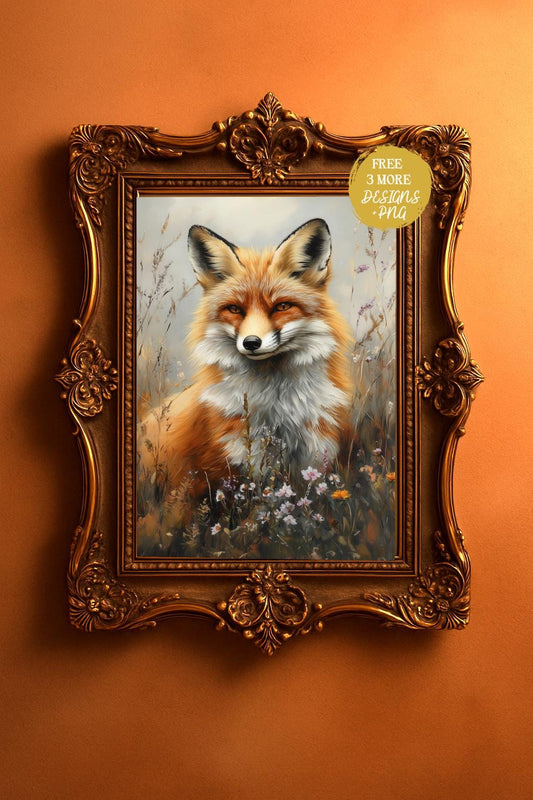 Red Fox Wall Art, Cottagecore Animal Painting Woodland Print (Digital Download)