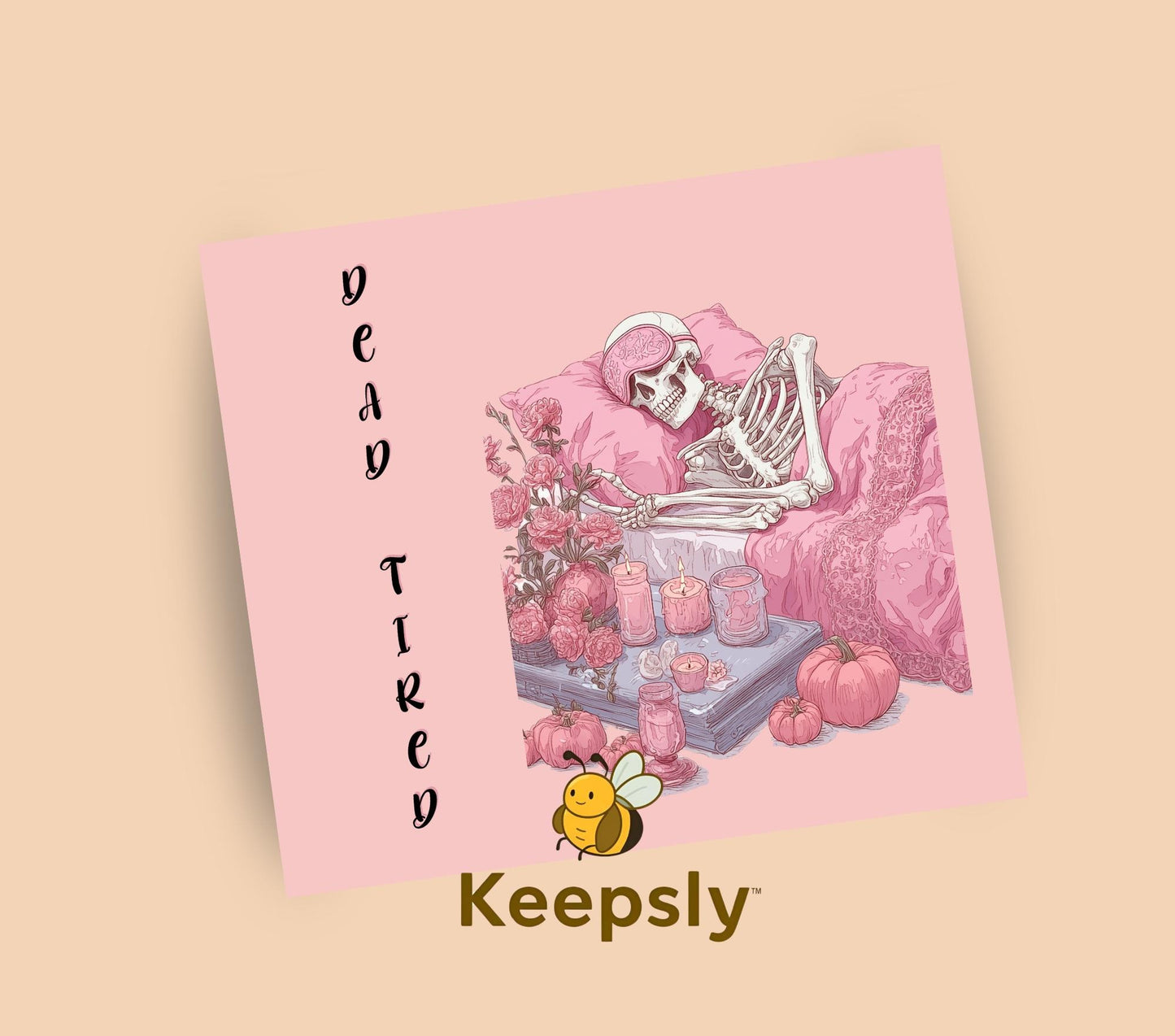 Dead Tired 3 Cozy Pink Skeleton Seamless Pattern, 20oz Skinny Sublimation Design Digital Download