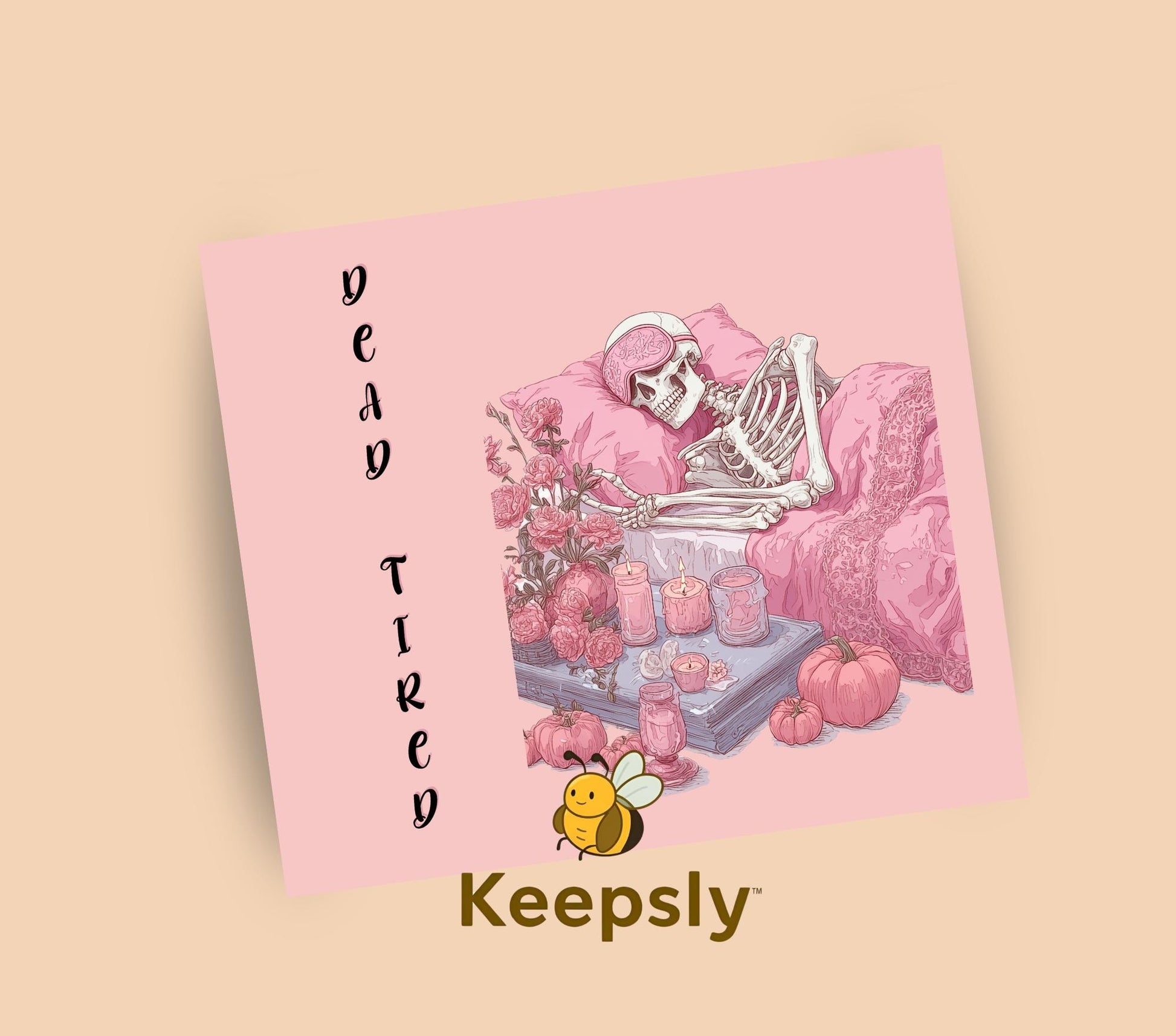 Dead Tired 3 Cozy Pink Skeleton Seamless Pattern, 20oz Skinny Sublimation Design Digital Download