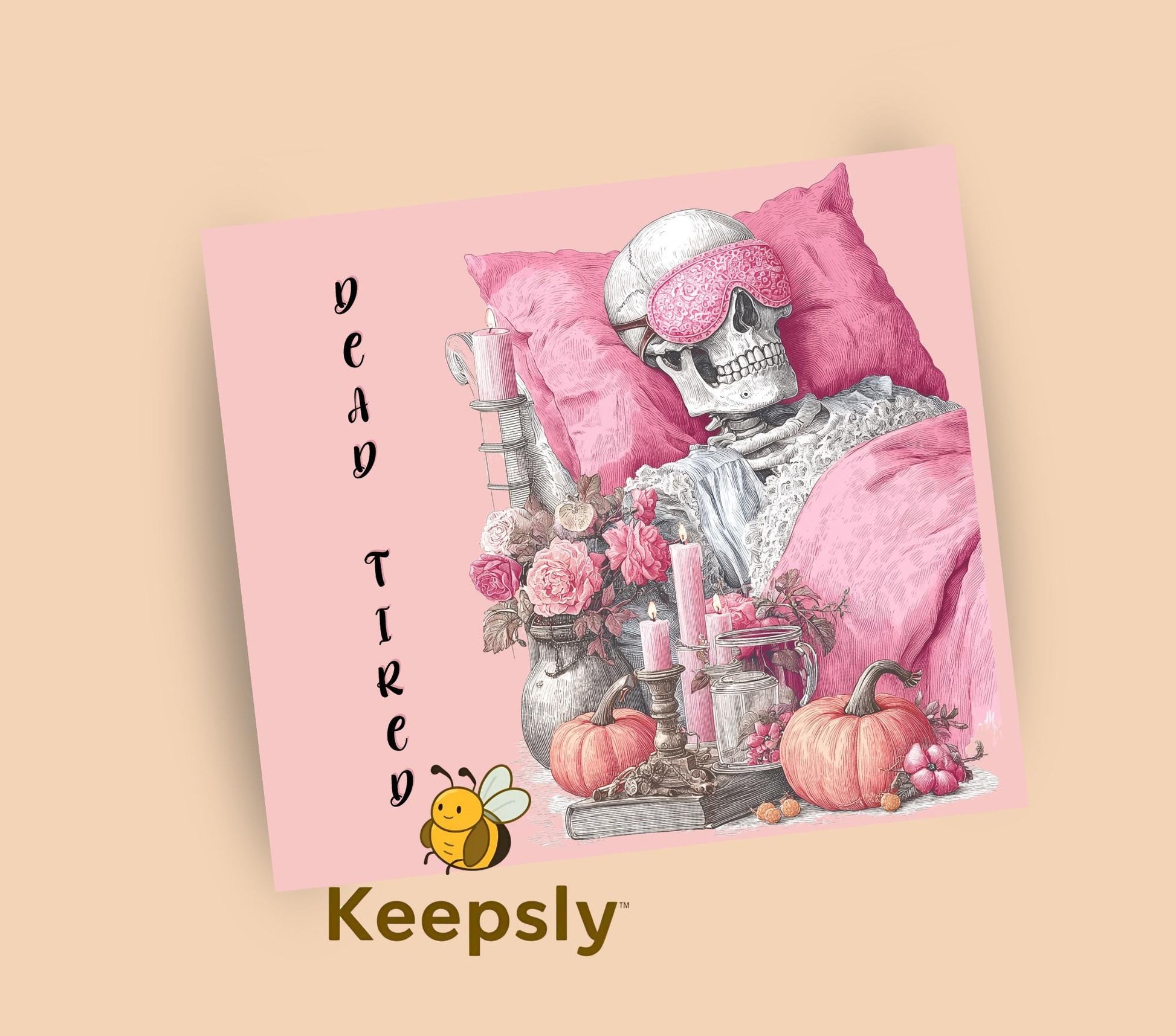 Dead Tired 3 Cozy Pink Skeleton Seamless Pattern, 20oz Skinny Sublimation Design Digital Download