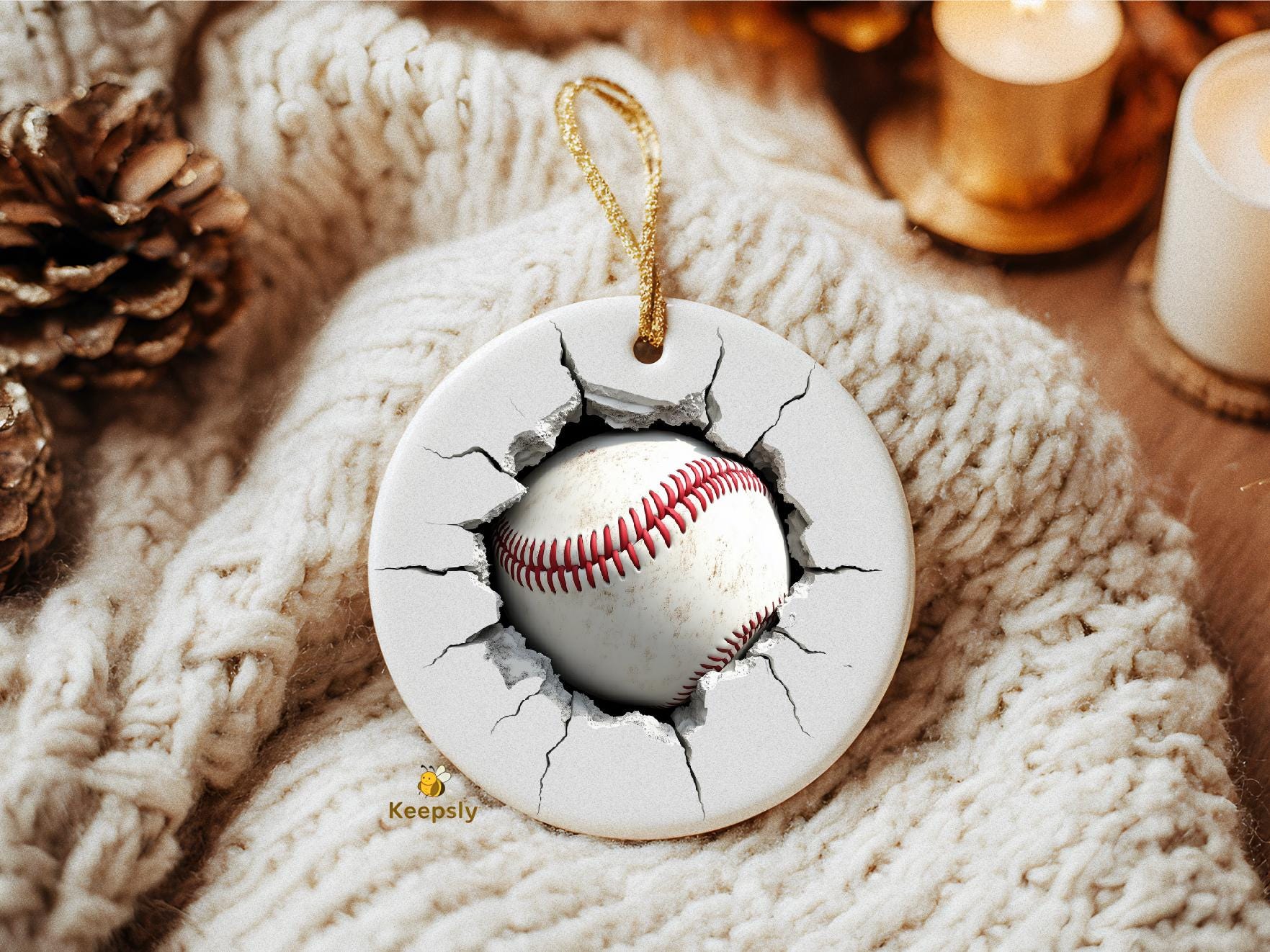 “Custom baseball club ornament featuring 3D cracked baseball front and teacher or coach appreciation message on the back.”