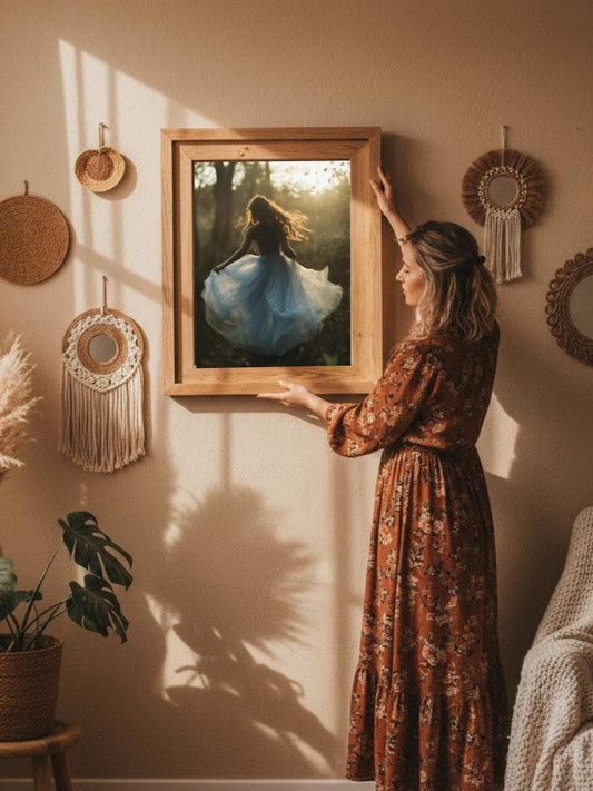 Ethereal Girl in Blue Tulle Dress Forest Print – Cottagecore Wall Art (Digital Download)