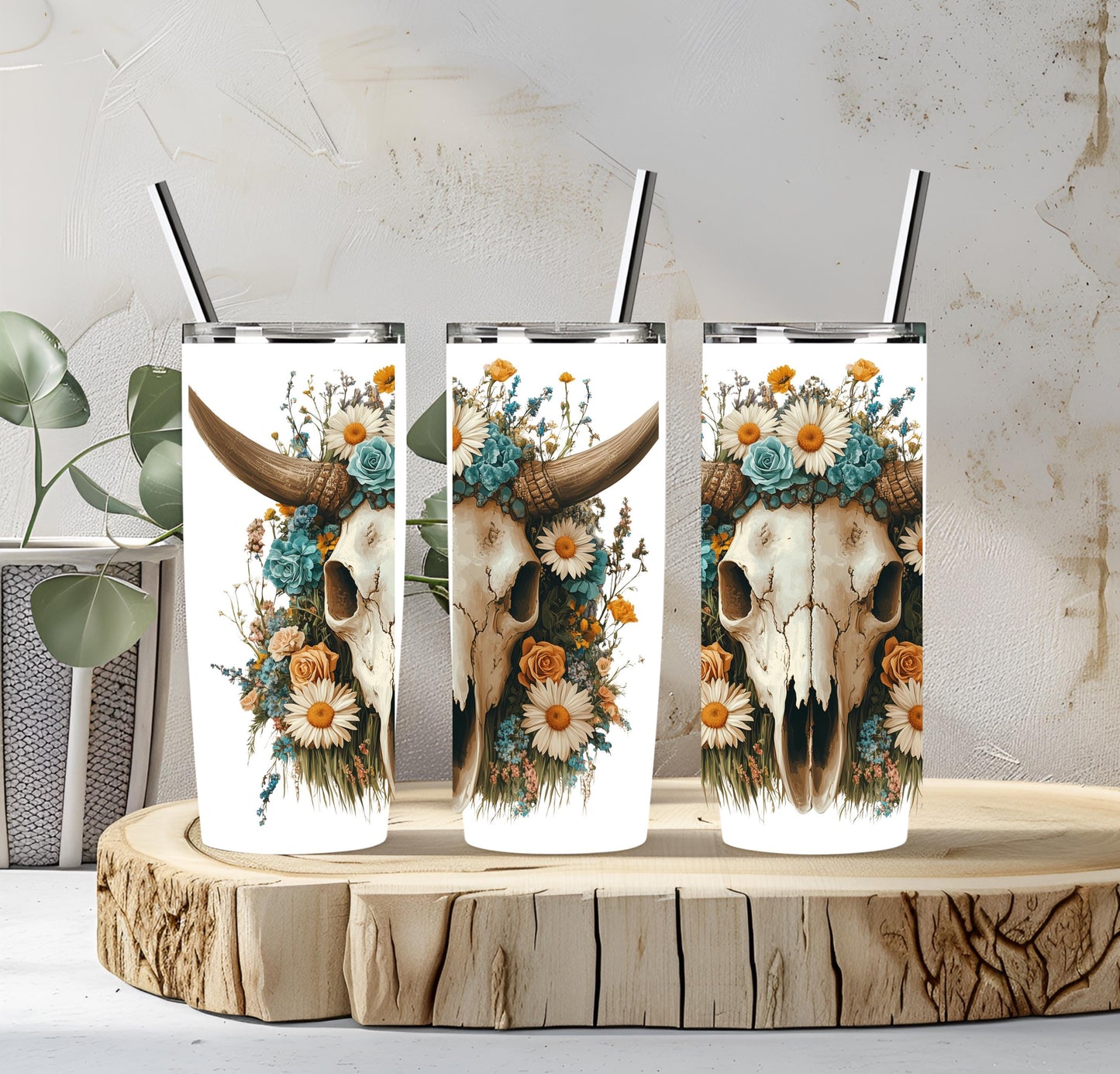 Floral Cow Skull PNG: Western Boho Sublimation Design (PDF, SVG)