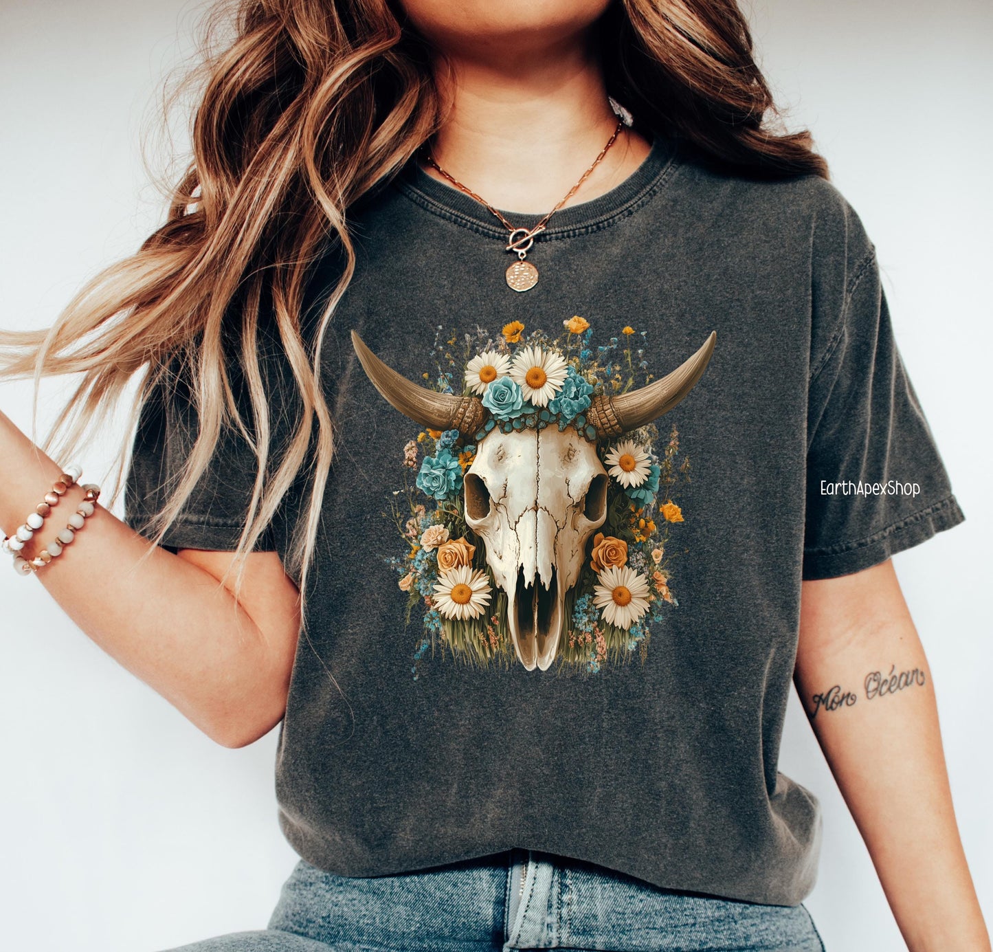 Floral Cow Skull PNG: Western Boho Sublimation Design (PDF, SVG)
