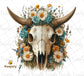 Floral western skull in turquoise, terracota, beige colors digital png file with Keepsly shop signature