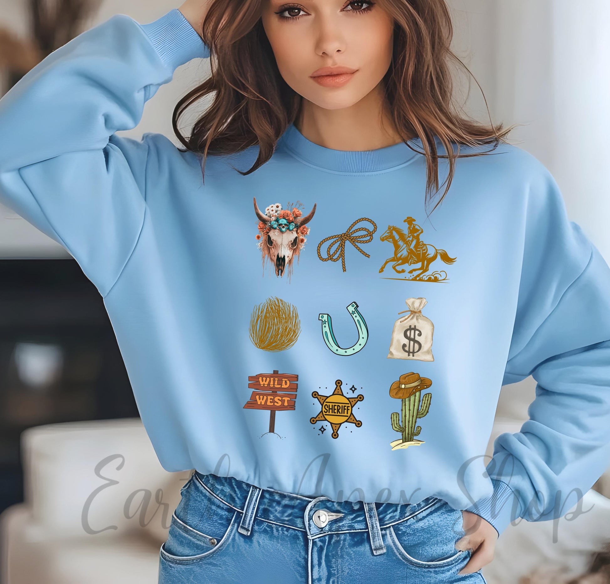 Western Sweatshirt: Boho Soul Cowboy Crewneck, Sheriff Badge Design